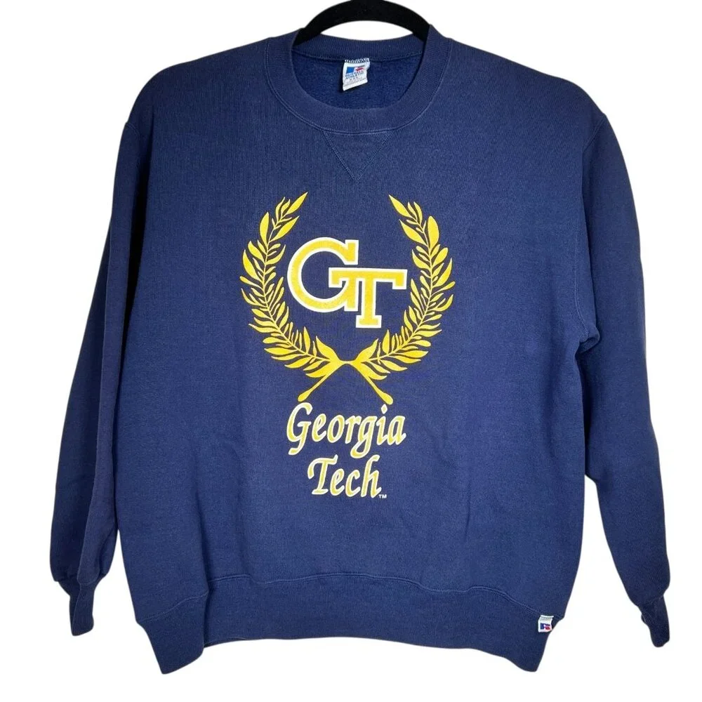 Vintage Russell Athletic Mens Blue Georgia Tech Wreath Sweatshirt Size XXL - Picture 4 of 11